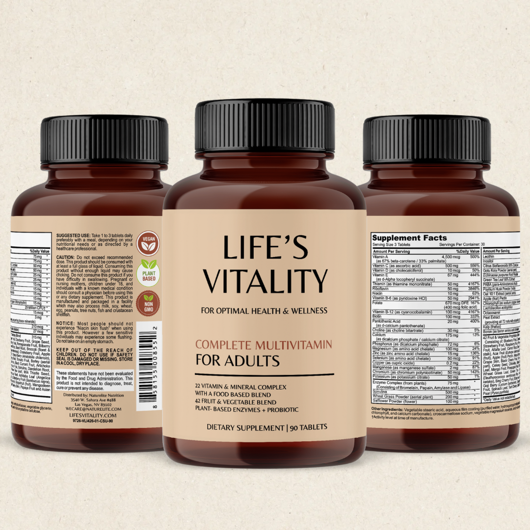 The Original Life’s Vitality All Natural Complete Multivitamin For Adults. 3 Bottles